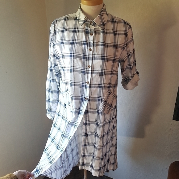Dressfo Plaid Button Down Shirt Dress -> Dressfo Plaid Button Down Shirt Dress - Picture 2 of 15